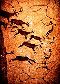 hunting in cave painting